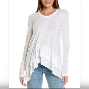 Wilt White Long Sleeve Ruffle-Hem Tee Small New